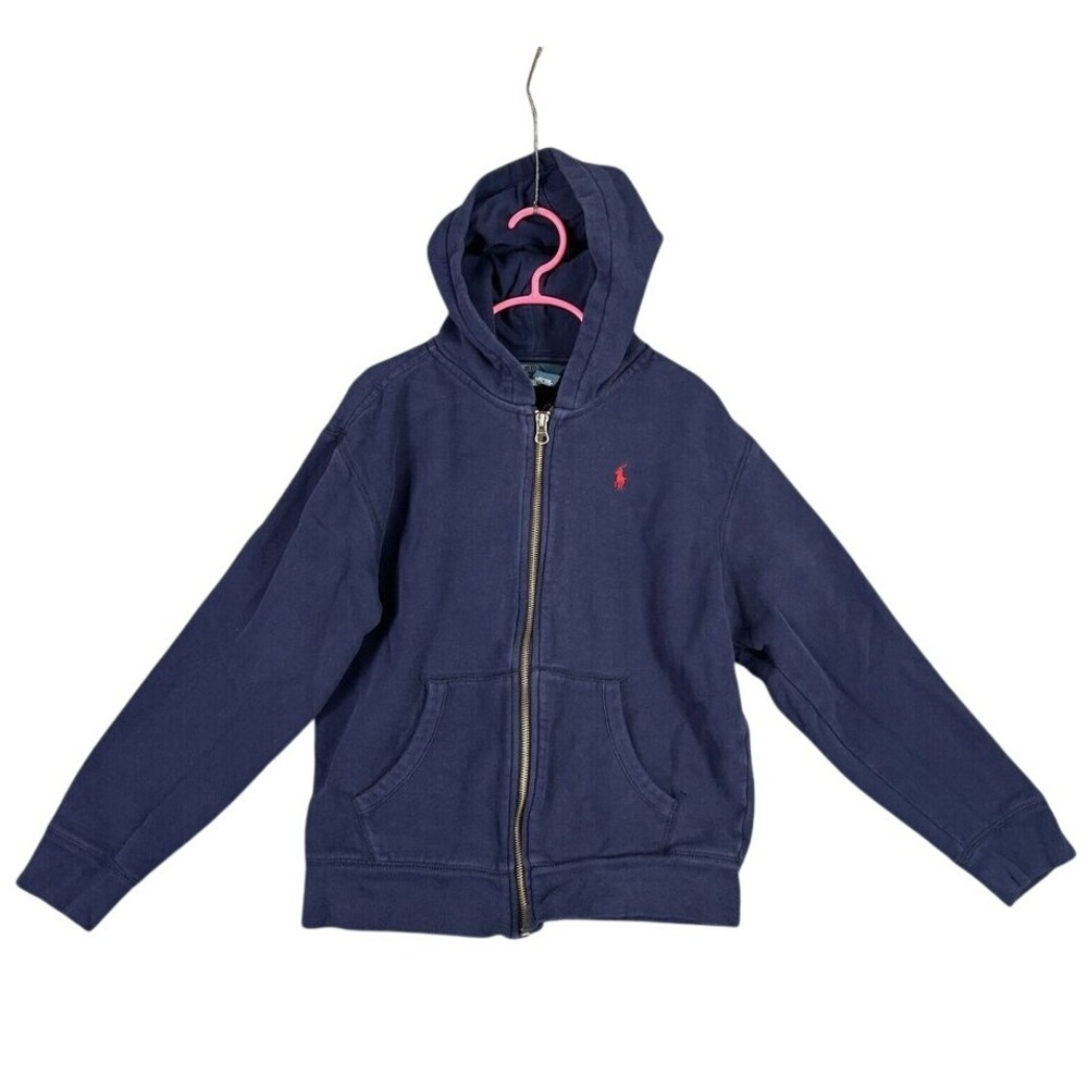 Polo Ralph Lauren‎ Hoodie Boys Medium Blue Youth Hooded Sweatshirt Full Zip Up